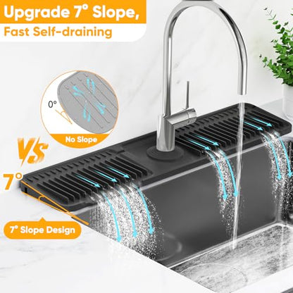 24'' Longer Faucet Mat for Kitchen Sink Splash Guard[7° Slope Fast Self-draining][Snap Lock Fit]Kitchen Sink Faucet Mat Splash Guard Kitchen Sink Area Water Splash Guard Behind Faucet Draining Mat - color: Black, size: 24" x 5.5"