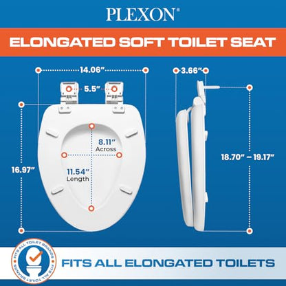 Plexon Soft Cushioned Toilet Seat, Elongated White, Slow-Close Lid & Seat, Quick-Release Hinge, Easy To Clean & Change - color: White, size: Elongated
