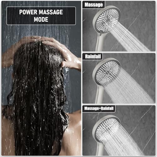 KOJOX Thermostatic Shower System 10-Inch Rainfall Shower Head - 3 Setting Handheld Sprayer, Complete Bathroom Set with Faucet Mixer Trim Kit & Valve Brushed Nickel, KJT1005N