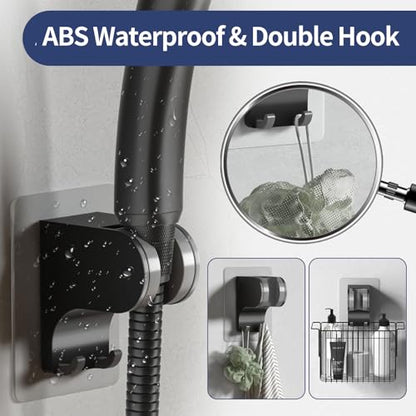 HANLIAN Strong Adhesive Handheld Shower Head Holder Without Drilling | 50° Adjustable Shower Wand Holder Wall Mount with Hooks, Waterproof Hand Held Showerhead Bracket with Hanger(Black, 1 piece) - color: Black