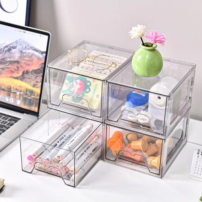Stebopum 8 Pack Stackable Makeup Organizer, 4.4'' Tall Acrylic Bathroom Makeup Organizer and Storage Drawer with Pull-out Handle, Clear Plastic Storage Bins for Vanity,Pantry,Desk,Undersink,Kitchen - style: 8pack Small