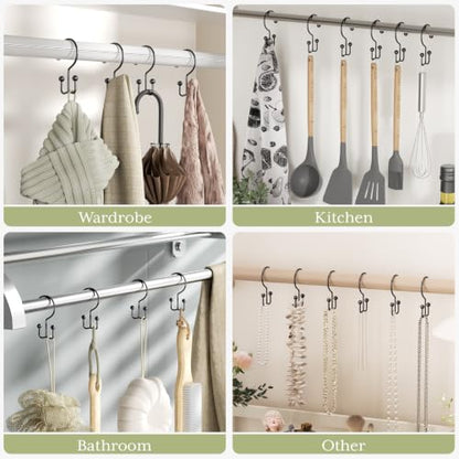 Shower Curtain Hooks Black Double Shower Curtain Hooks, Shower Curtain Rings Sturdy Stainless Steel Shower Hooks for Bathroom Shower Curtain Rod, 12Pcs Shower Curtain Hangers - color: Black, style: Double Hooks-2