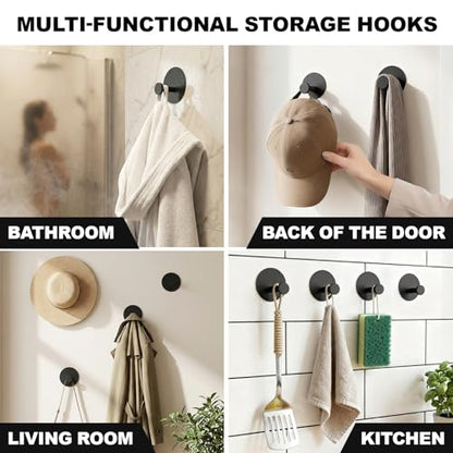 Towel Hooks for Bathroom (4 Pack) Adhesive Towel Hook Shower Hooks for Inside Shower - Sticky Bathroom Wall Hooks for Hanging Towels, Robe, Loofah, Bath Sponge (Style 2 - Black) - color: Style 2 - Black