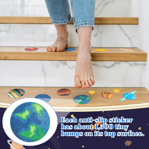 Fullhawl 30 Pcs Planet Non Slip Shower Stickers, Bathtub Safety | 30 Pack Planet Design, Textured Grip Surface, Easy Peel & Stick Setup, Adds Safety to Kids' Bathroom - style: Planet