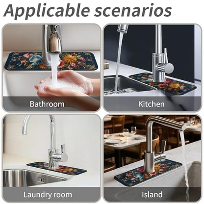 Faucet Fast Absorbent Pad - Midnight Peony Butterfly , Suitable For Kitchen, Bathroom, Island And Other Scenes - color: Midnight Peony Butterfly