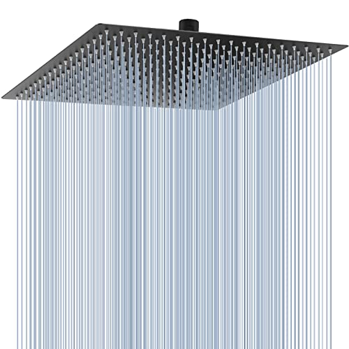 Voolan Oversize Rain Shower Head - High Flow Square Rainfall Showerhead - Waterfall Full Body Coverage - Universal Ceiling or Wall Mount (16 Inch, Matte Black) - color: Matte Black, size: 16 Inch