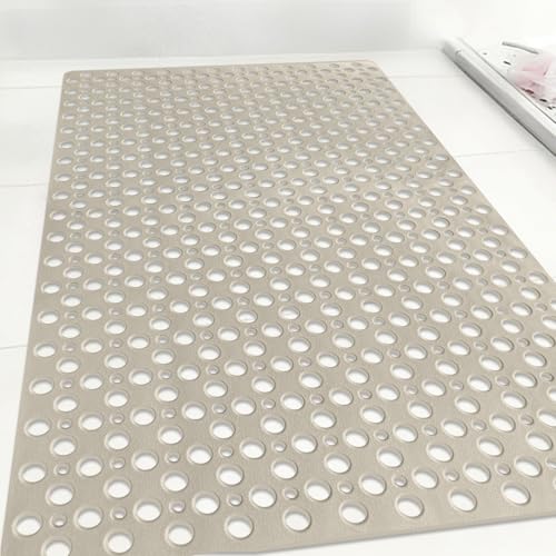 Non Slip Shower Mat: 47 X 32 Inch Large Shower Mats for Inside Shower - Soft TPE Anti Slip Long Shower Floor Mat with Large Drain Holes and Suction Cups - color: Khaki, size: 47" x 32" (Rectangular)