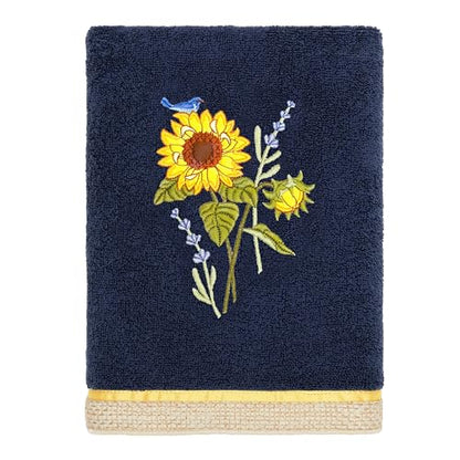 Jubilant 4-Piece Premium Towel Set, Vibrant Floral Applique, Luxurious Turkish Cotton, Soft & Durable, Elegant Bath Ensemble, 2 Bath 2 Hand Towels, Marine - color: Marine, size: 2 Pcs Bath 2 Pcs Hand Towel
