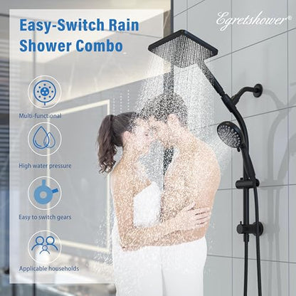 Rain Shower Head with Handheld High Pressure rainfall Shower Heads with Handheld Spray Combo,Black - color: Black