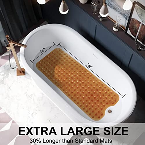 Tree Bud Bathtub Mats for Shower Tub Non-Slip Bath Mat 39 x 16 Inch Extra Long Shower Mat, Bath Tub Mat for Bathroom with Machine Washable, BPA Free for Kids (Clear Brown) - color: Clear Brown