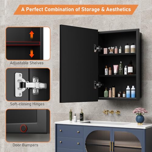 24X30 Inches Medicine Cabinet, Wall Mounted Bathroom Cabinet wirh Beveled Mirror, Recessed or Surface Medicine Cabinet with Storage - size: 24X30 IN