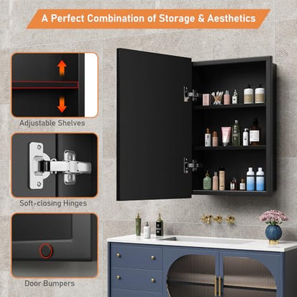 24X30 Inches Medicine Cabinet, Wall Mounted Bathroom Cabinet wirh Beveled Mirror, Recessed or Surface Medicine Cabinet with Storage - size: 24X30 IN