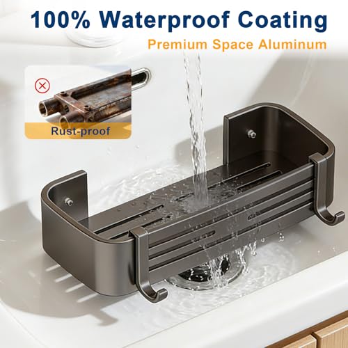 Shower Caddy, No-Drilling Adhesive Shower Shelves with Hooks, Waterproof & Rustproof Removable Shower Organizer Storage for Bathroom Kitchen - color: Grey-Rectangular -1pack