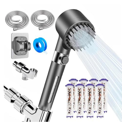 Filtered Shower Head with Handheld, 3 Spray High Pressure Ionic Technology Showerhead, 8 Filters & Anti-Clog Nozzles for Hard Water, Filter out Impurities Reduce Dry Itchy Skin, 2 Hoses, ON/OFF Switch | 3 Spray Showerhead, Anti-Clog Nozzles for Hard Water