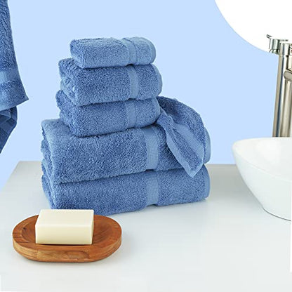 Chakir Turkish Linens 6 Piece Towels Set, 100% Cotton Luxury Turkish Towels for Bathroom, Soft Absorbent Bath Towel Set with 2 Bath Towels 2 Hand Towels 2 Washcloths, Wedgewood - color: Wedgewood