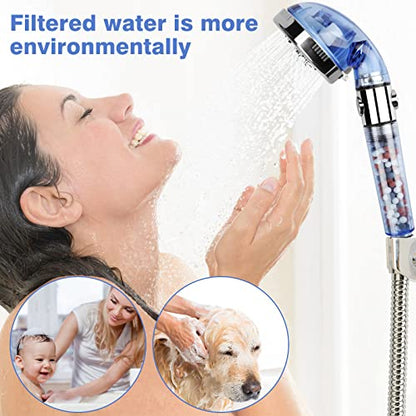 High Pressure Shower Head with Hose, REHAVE Water Saving RV Handheld Shower Head, Shower Sprayer, 3 Mode, Handheld Spray Showerheads for Dry Skin Hair Loss, Purifying Filtration Mineral Stone Beads - style: 3 Spray Settings