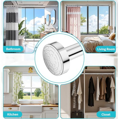 Shower Curtain Rod 34-80 Inches Never Rust Stainless Steel Tension Curtain Rod Adjustable Shower Rod Spring Tension Non-Slip No Drilling Shower Rods for Bathroom Window - color: Stainless Steel, size: 34”-80“