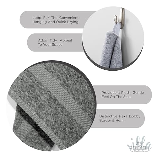 Villa Celestia Cotton Hand Towels Set of 4, 16 x 28, Oeko-TEX Certified, Quick Dry, Grey - color: Grey, size: Hand Towel - Pack of 4