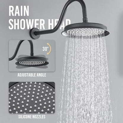 DASAN Antique Shower Faucet Sets Complete Rain Shower System in Wall with Body Shower Spray Jets, Matte Black Shower Fixtures with 9’’ Rainfall Overhead Shower, Handheld, Valve & Trim Kit, AT249W-MB - color: Matte Black
