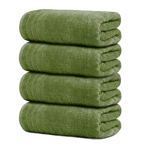 4 Piece Extra Large Bath Towels 30 x 60 Inches, Green | 100% Cotton, Larger & Lighter Weight, Quicker to Dry, Super Soft and Absorbent, Perfect for Bathroom - color: Green
