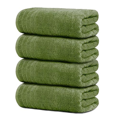 4 Piece Extra Large Bath Towels 30 x 60 Inches, Green | 100% Cotton, Larger & Lighter Weight, Quicker to Dry, Super Soft and Absorbent, Perfect for Bathroom - color: Green