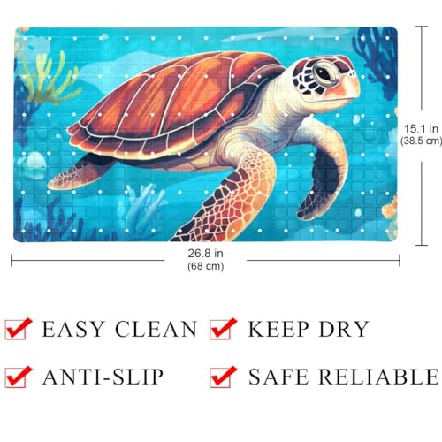 Bath Tub Mat Non Slip 15.1 x 26.8 Inch, Sea Turtle Eco Friendly Bathmat with Suction Cups Drain Holes Shower Tub Mats - color: Multi 01