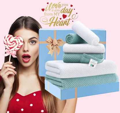 VOOVA & MOVAS 6PC Towel Set, 100% Cotton, Aqua Teal White | 2 Large Bath 30x56 In,2 Hand 18x28 In, 2 Washcloths 13x13 In, Soft, Quick Dry, Thick, Bathroom Essentials - color: Jack Frost + White Mixed, size: 6 PC Bathroom Towel Set