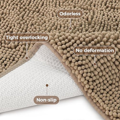 Bcoimo U Shaped Bath Rug Mat Set,2 Piece Chenille Latte Toilet Bathroom Rug | Extra Soft Bathroom mat set;Non Slip with Rubber Back Bath Mats;High Absorbent And Quick Dry Microfiber mat; Machine Washable - color: Latte, size: U24×20 Plus 30×20