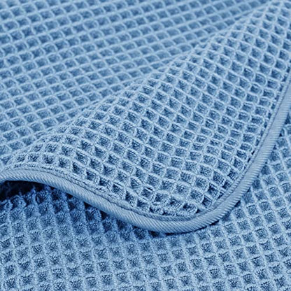 POLYTE 430 GSM Poly Blend Microfiber Quick Dry Waffle Bath Towel, 30x60 in | 4 Pack, Oversize, Lint Free, Body Towel - color: Blue