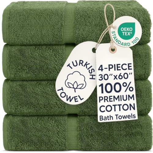 Chakir Turkish Linens 2 Piece Large Bath Towels, 100% Cotton Turkish Towels for Bathroom, Luxury Soft Absorbent Bath Towels, 30 x 60 Inches, Moss - color: Moss