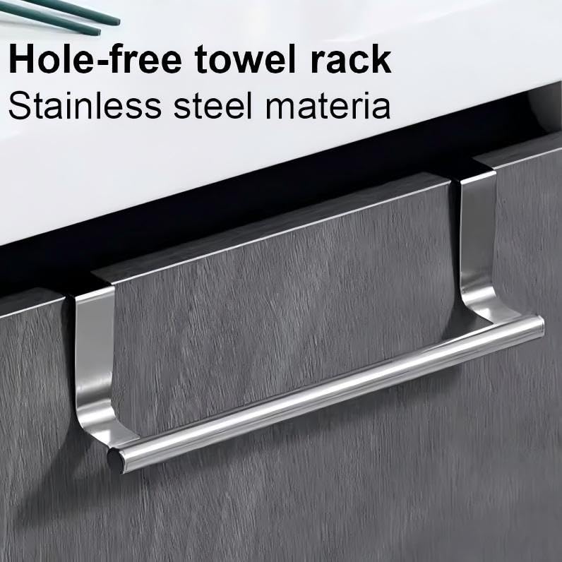 Over Cabinet Towel Holder 2PK Stainless Steel Door Mount Bar | No Drill Hanger for Kitchen Cabinet & Pantry Organization