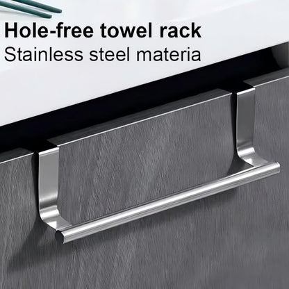 Over Cabinet Towel Holder 2PK Stainless Steel Door Mount Bar | No Drill Hanger for Kitchen Cabinet & Pantry Organization