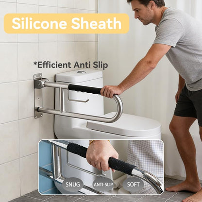 31.5 Inch Toilet Grab Bar, Brushed Nickel Flip-Up Bathroom Grab Bar with Paper Holder, Non-Slip Soft Silicone Grips Handicap Grab Bars, 304 Stainless Steel Handicap Grab Bars for Elderly, Disabled - color: Brushed Nickel