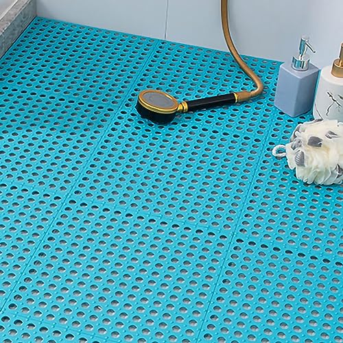 Tyenaza 10Pcs Bath Tub Shower Mat, Suction Cup Floor Mats Anti Slip Plastic Mosaic Bath Mat Tub Bathroom Mats for Kitchen Bathroom (Blue) - color: Blue