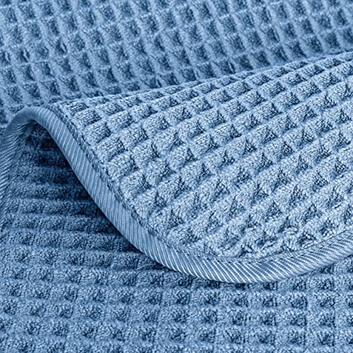 POLYTE 430 GSM Microfiber Lint Free Washcloth Face Towel, 13 x 13 in, 4 Pack (Waffle Weave) - color: Blue