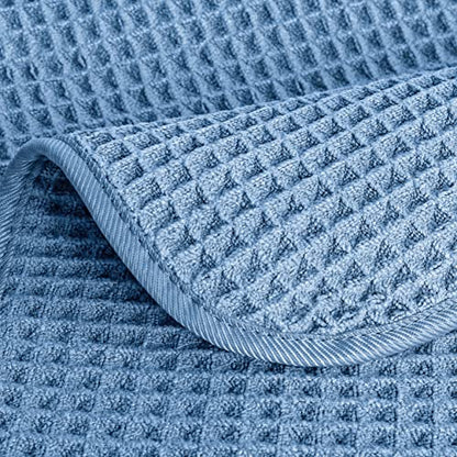 POLYTE 430 GSM Microfiber Lint Free Washcloth Face Towel, 13 x 13 in, 4 Pack (Waffle Weave) - color: Blue