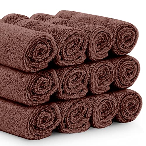 White Classic Luxury Cotton Washcloths 13x13 Inch - 650 GSM Turkish Cotton | Hotel, Spa, Bathroom Face Towel | 12 Pack, Brown - color: 19: Brown