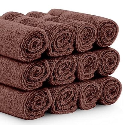 White Classic Luxury Cotton Washcloths 13x13 Inch - 650 GSM Turkish Cotton | Hotel, Spa, Bathroom Face Towel | 12 Pack, Brown - color: 19: Brown
