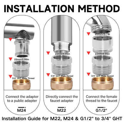 3-Piece Faucet to Garden Hose Adapter Kit, Solid Brass Sink Faucet Connector with Aerator for Kitchen & Bathroom, Fits G1/2", 55/64", 15/16" Faucets to 3/4" GHT Hose, Includes Washers & Tape