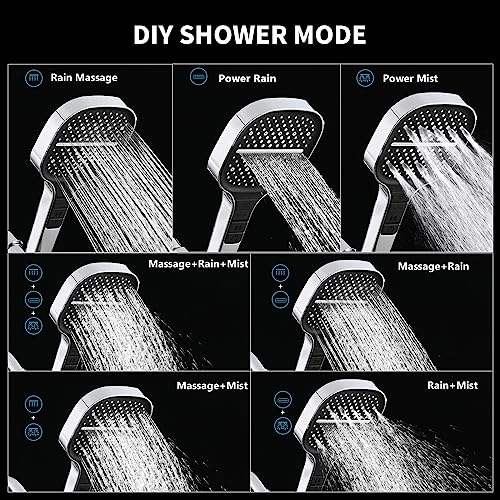 Handheld Shower Head with Extra Long Hose, 8 Setting Square Detachable Hand Held Spray with Upgrade Button & On Off Switch, 79" Hose - Chrome - color: Chrome