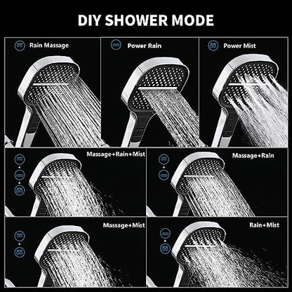 Handheld Shower Head with Extra Long Hose, 8 Setting Square Detachable Hand Held Spray with Upgrade Button & On Off Switch, 79" Hose - Chrome - color: Chrome