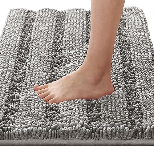 H.VERSAILTEX Bathroom Rugs Bath Rugs for Bathroom Non Slip Bath Mats Extra Thick Chenille Striped Rug 17" x 24" Absorbent Soft Shaggy Washable Dry Fast Bath Mats for Bath Room Floor - Dove - color: Dove, size: 17" x 24"