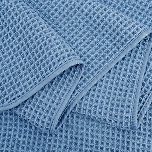 POLYTE 430 GSM Poly Blend Microfiber Waffle Bath Sheet XL Set, 35x70 in | 2 Pack, Oversize, Lint Free, Quick Dry - color: Blue, size: X Large