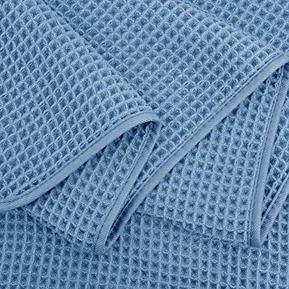 POLYTE 430 GSM Poly Blend Microfiber Waffle Bath Sheet XL Set, 35x70 in | 2 Pack, Oversize, Lint Free, Quick Dry - color: Blue, size: X Large