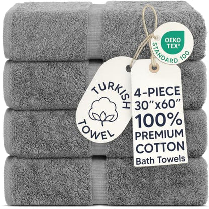 Chakir Turkish Linens 2 Piece Large Bath Towels, 100% Cotton Turkish Towels for Bathroom, Luxury Soft Absorbent Bath Towels, 30 x 60 Inches, Gray - color: Gray
