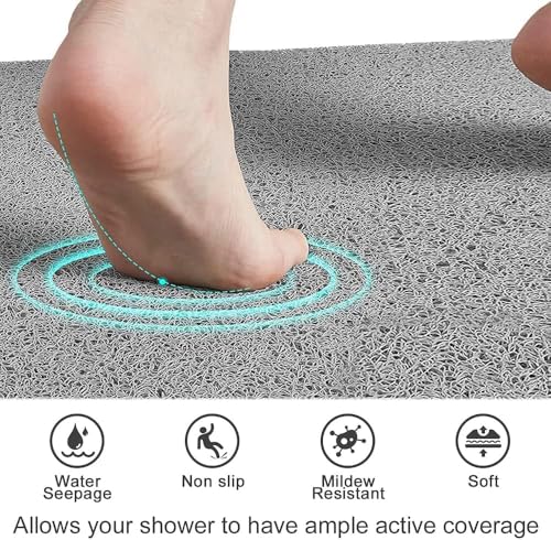 Shower Mat Non Slip 32 x 24 inch: Loofah Anti Slip Shower Mat,Non Slip Bathtub Mat for Inside Shower,Quick Drying Shower stall mat with Drain Hole in Middle,for Shower,Bathroom and Wet Areas - color: Grey