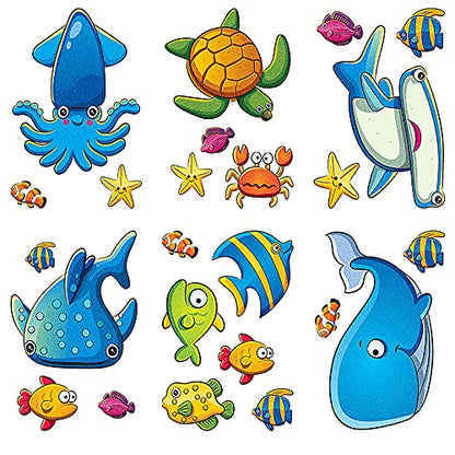 TESWEY 24PCS Non Slip Bathtub Stickers, Cartoon Marine Life Bath Tub Sticker, PVC Matte Bath Tub Slip Stickers for Kid's Room, Bathroom,Floor, Anti-Slip Appliques for Shower Surfaces