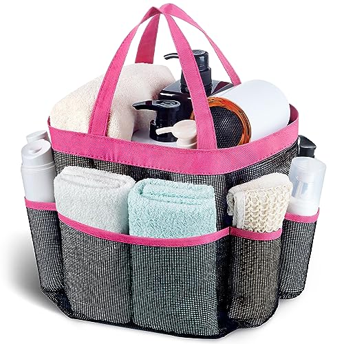 Mesh Shower Caddy Portable - 9 Pockets, Shower Bag for Dorm Room Camping | 2 Handle Quick Dry Shower Bag College Dorm Room Essentials Large Capacity Hanging Basket for Bathroom Travel Swimming Gym - color: Rose