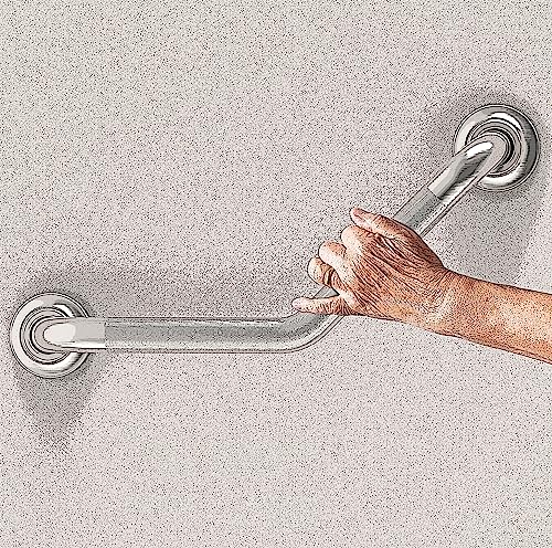 1-1/4 x 16 Stainless Steel Angled Grab Bar with Anti-Slip Peened Grip for Bathtubs, Shower & Toilet, ADA Compliant, Stud Mount 500lbs Support, Brushed Nickel