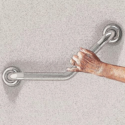 1-1/4 x 16 Stainless Steel Angled Grab Bar with Anti-Slip Peened Grip for Bathtubs, Shower & Toilet, ADA Compliant, Stud Mount 500lbs Support, Brushed Nickel